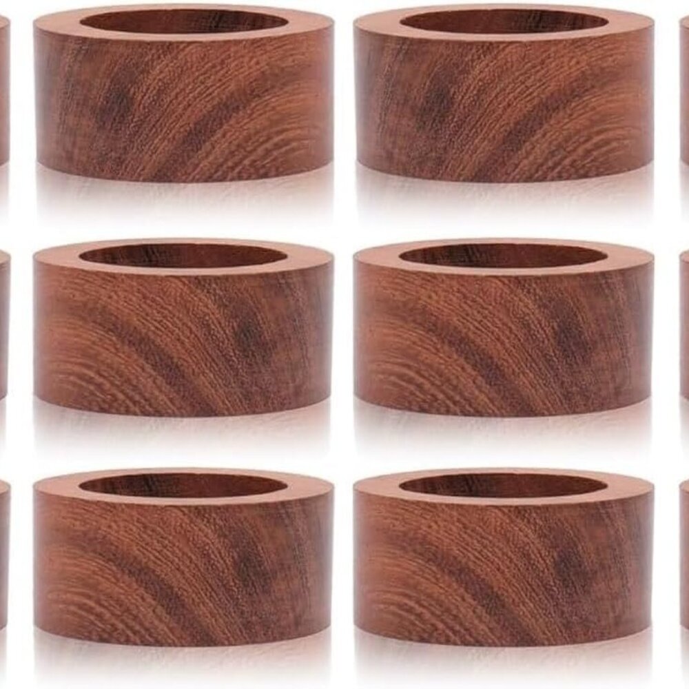 Wood Napkin Rings Set of 12 Napkin Holders Buckles for Dining, Anniversary, Birt